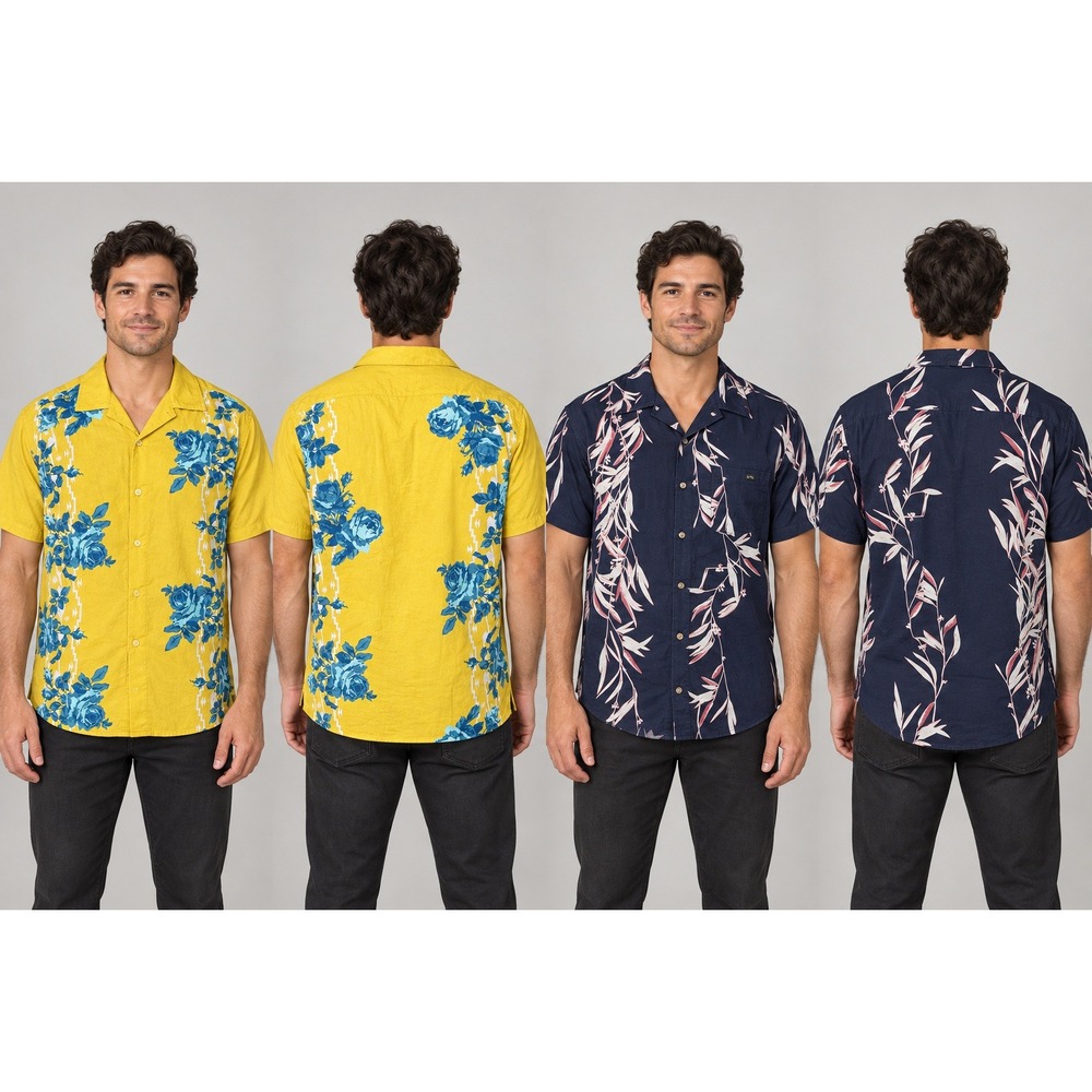 Billabong x Wrangler Shirt Mens Large Yellow Navy Blue Floral 2 Pack Bundle
